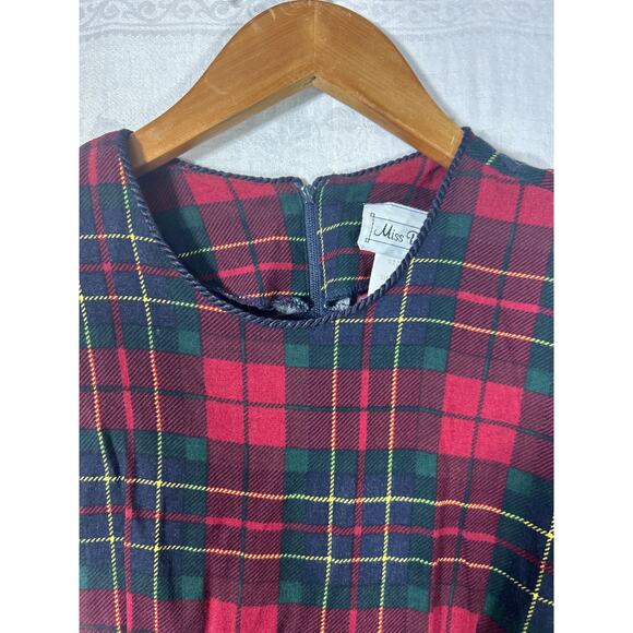 VTG Miss Dorby Dress 14 PETITE Tartan Plaid Midi Button Detail Cummerbund Mutton - Picture 6 of 15